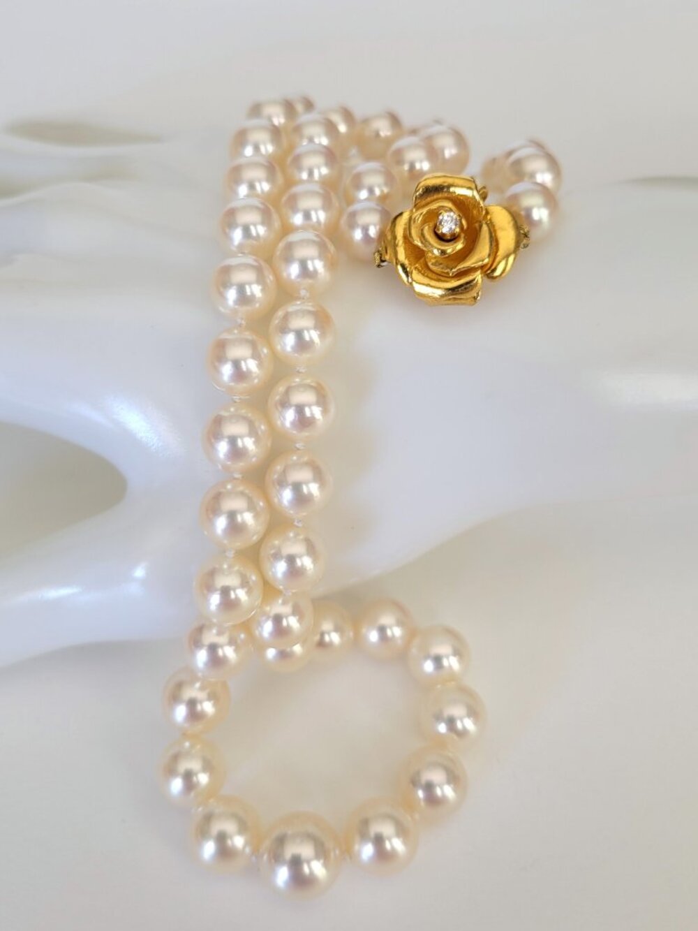 Mikimoto Princess Grace de Monaco 24K Akoya Pearl & Diamond Necklace 17.25" 10.5